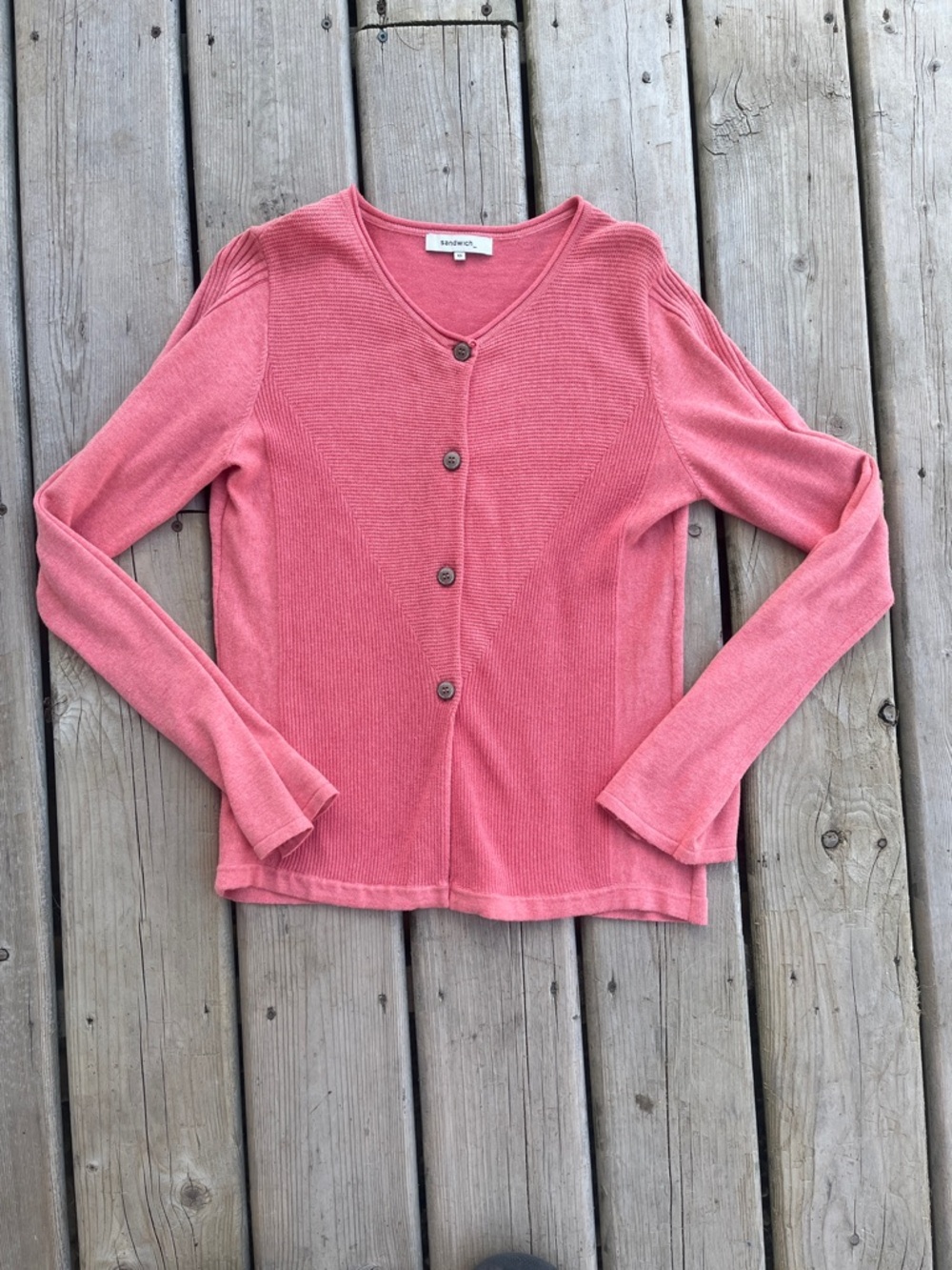 Sandwich Coral Pink Button-Front Ribbed Cardigan Size xs